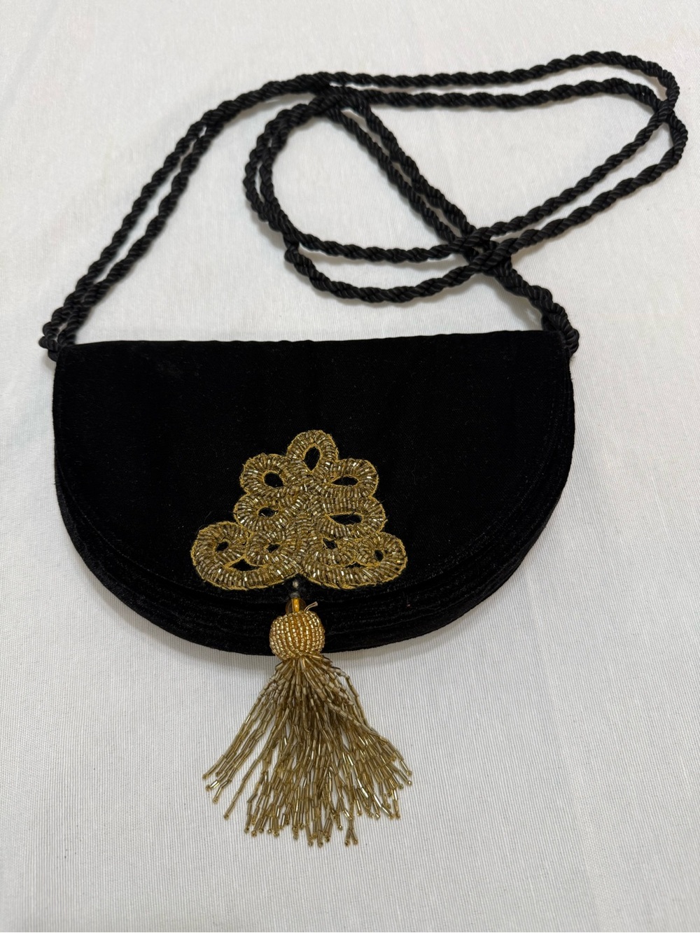 Zara Black Velvet Clutch with Gold Embellishment and Tassel